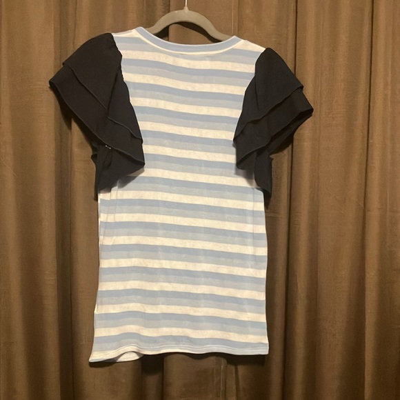 Sugarfox Blue Striped Top with Ruffle Sleeve - Picture 4 of 5
